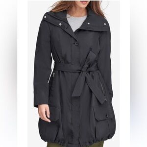 Andrew Marc New York Navarre Black Hooded Belted Rain Trench Coat Jacket Medium